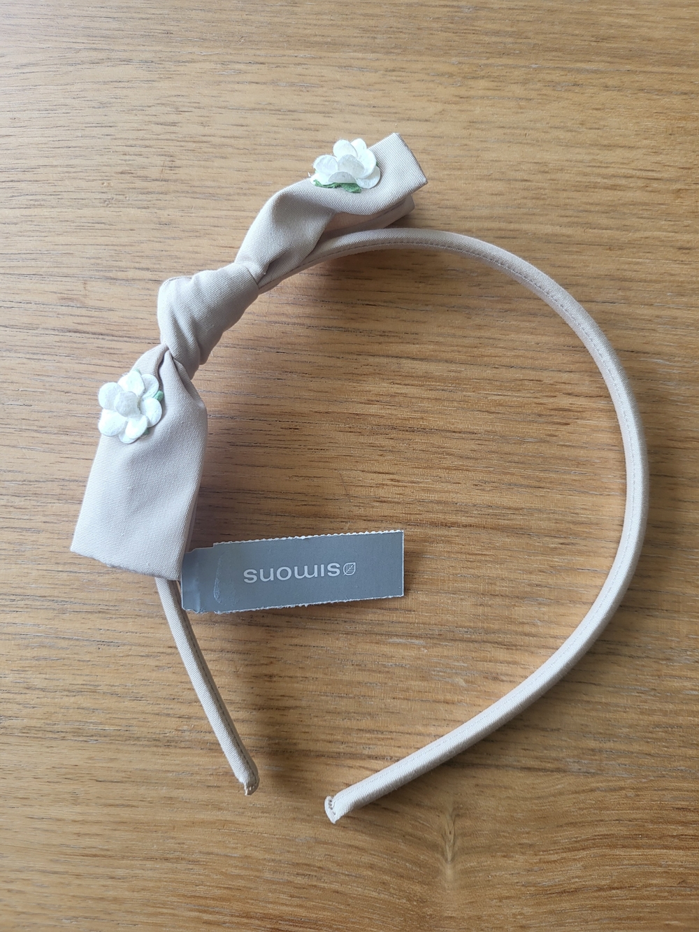 Simons Beige Kids Knot Headband with White Floral Details